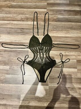 Olive and Gold Crochet Monokini Swimsuit